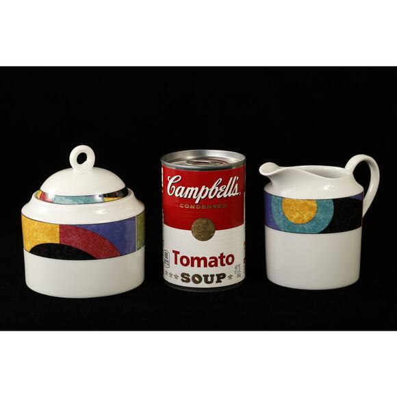 90s Creamer & Lidded Sugar in Mikasa Currents Pattern - Picture 4 of 9